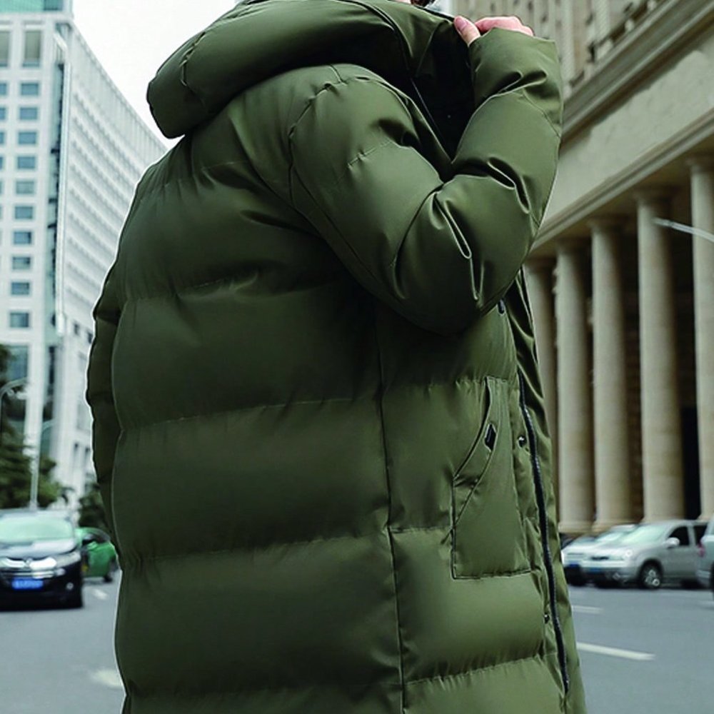 Army Green Casual Men Slant Pocket Zip Up Puffer Coat - Picture 3 of 4